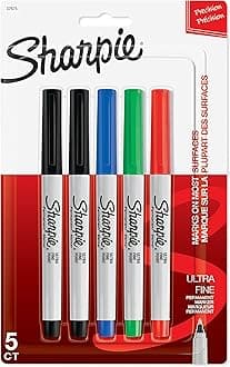 Sharpie 37675PP Permanent Markers, Ultra Fine Point, Assorted Colors, 5 Count
