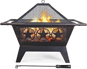 Yaheetech Fire Pit 32in Fire Pits for Outside Outdoor Fireplace Large Square Wood Burning Fire Pit Heavy Duty for Patio BBQ Camping Bonfire with Spark Screen, Mesh Cover, Poker