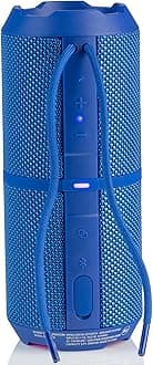 Sharp GX-BT290 Crystal Clear Series Bluetooth Speaker | Waterproof IP67 | 14 Hour Playtime | 2 Light Modes | 32W Max Power with Strong Bass | True Wireless Pairing | Hands-Free Calling | Strap | Blue