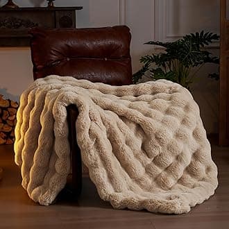 BENVWE Faux Fur Throw Blanket for Couch - Thickened Fluffy Soft Bubble Blanket for Living Room Home Decor - Fathers Day Birthday Gifts for Women Men, Beige, 50" x 60", 1300GSM