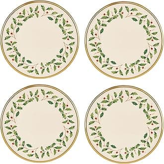 Lenox 897083 Holiday Dinnerware Salad Plates, Set of 4, Red & Green, Christmas, Hosting