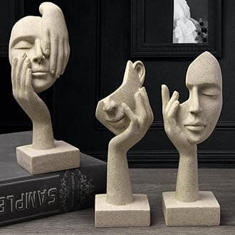 3 Pcs Thinker Statue,Modern Home Resin Sculptures,Collectible Figurines for Home Office Bookshelf Desktop Decor(Sandstone)