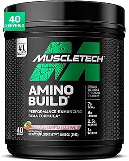 MuscleTech Amino Build BCAA Amino Acids + Electrolyte Powder Support Muscle Recovery, Build Lean Muscle & Boost Endurance, Strawberry Watermelon (40 Servings)