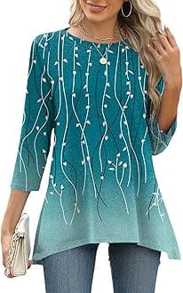 LOMON 3/4 Sleeve Tunic Tops for Women Loose Fit Dressy Casual Blouse Flowy Shirts to Wear with Leggings S-3XL