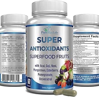YUMMYVITE Super Antioxidant Fruit Superfood Complex - Powerful Antioxidant Superfruits, Acai, Goji, Noni, Mangosteen, Pomegranate, Elderberry, Resveratrol, Immune Support, Skin Care - 60 Capsules