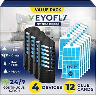 VEYOFLY Fruit Fly Traps for Indoor Use, Indoor Fly Traps, 4 Devices and 12 Refills, Insect Traps