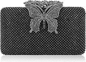 Dexmay Rhinestone Clutch Bag with Crystal Butterfly Clasp Women Evening Handbag Formal Party Purse