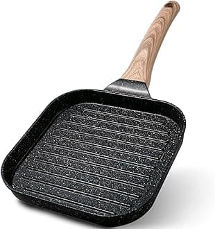 ESLITE LIFE 7 Inch Nonstick Small Grill Pan for Indoor Cooking, Versatile Induction Square Grilling Skillet Steak Pan for Stove Tops, PTFE & PFOA Free, Black