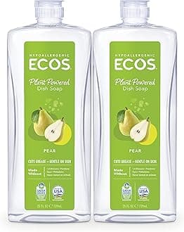 ECOS Dish Soap - Cuts Grease & Food Residue - No Harsh Chemicals - Hypoallergenic for Sensitive Skin - Biodegradable Formula, Recyclable Sustainable Liquid Dishwashing Soap - Natural Pear (Pack of 2)