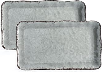 LEHAHA Melamine Crackled Rustic Serving Platter Set of 2, Farmhouse Large Rectangle Trays for Food, Entertaining and Party Use, 17.5"x 10", Grey