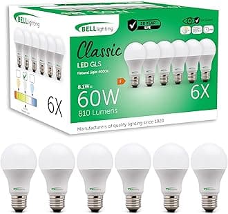 – BELL Lighting E27 Edison Screw Cap Dimmable Light Bulb LED GLS 6 Pack | Natural White 4000K | 810 Lumen 8.1W | Energy Saving GLS LED Light Bulb | 60W Lamp Equivalent