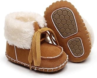 HONGTEYA Baby Snow Boots with Fleece Fur Inner, Baby Girl Booties with Anti Slip Rubber Hard Sole, Toddler Boots Shoes for Boys Girls 0-24 months Warm Winter Infant Newborn Crib Baby Shoes