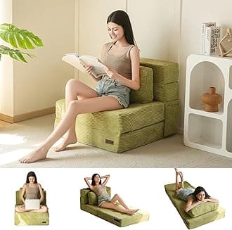 MAXYOYO Convertible Sofa Bed, Fold Out Single Sleeper Sofa with Pillow, 4 in 1 Tufted Folding Couch Bed Foam Floor Couch, Lazy Chair for Living Room Bedroom Guest Room, Green