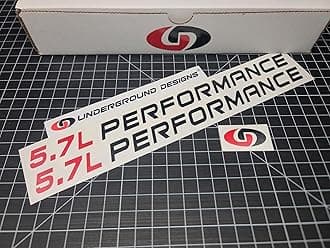 5.7L Performance Decals (2-Pack) Hemi V8 Hood Fender Racing Stickers Fits 2005+ Challenger Charger Ram Durango R/T 300C (Gloss Black & Red, 3/4" H x 11.5" L)