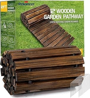 RELIANCER 12' Wooden Garden Pathway,Outdoor Roll Out Cedar Straight Walkway,Patio Path Decorative Garden Boardwalk Walkways,Weather-Resistant Roll Up Beach Wood Road Floor,Wedding Party Pathwaysc