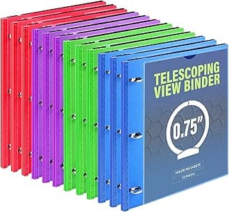 WOT I 12-Pack Telescoping 3 Ring Binder(0.75"), Expandable Flexible Binder - Patented Design for Easy Portability, Holds 160 Sheets, 4 Vibrant Colors, Perfect for School, Office&Home Organization