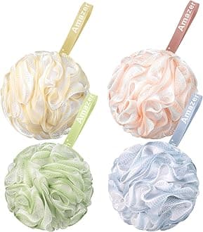 AmazerBath Loofah Sponge 60g/Piece, Exfoliating Bath Sponge Body Scrubber - Loofa Set of 4 - Cotton Candy Quartet