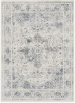 RUGGABLEWashable 5x7 Area Rug, Sarrah Blue Quartz, Premium Vintage Rugs for Living Room, Bedroom, Kitchen, Office, Classroom with Gripper Non Slip Pad