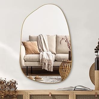 PERFNIQUE Irregular Asymmetrical Wall Mirror, 101cm x 66cm Modern Gold Mirror, Boho Vintage Wall Decor for Bathroom Bedroom Living Room Entryway Fireplace, Wall Mounted