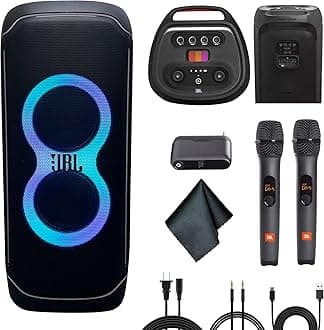 PartyBox Ultimate 1100W Portable Speaker - Wi-fi & Bluetooth Connectivity Splashproof, Powerful Sound and Light Show (JBLPARTYBOXULTAM) + Wireless Two Microphone System with Receiver + More