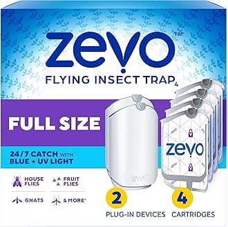 Zevo Flying Insect Trap, Fly Trap Value Pack + Refill Cartridge Pack (2 Plug in Base + 4 Total Refill Cartridges)