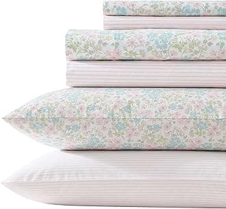 Laura Ashley - Sheet Set, Super Soft Bedding Set with Deep Pocket, Includes Matching Bonus Pillowcases, Coquette Room Decor (Jaynie Pink, King)