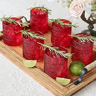Kate Aspen Hobnail Beaded Red Drinking Glasses Set of 6, (10 oz) Vintage Glassware Set Cocktail Glass Set, Juice Glass, Water Cups | Makes A Great Hostess Gift or Gift for New Home Owners