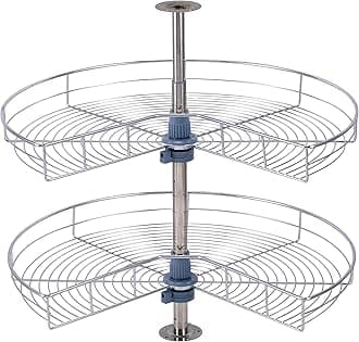 Dowell Base Cabinet Kidney Shape Dia.28 270° Lazy Susan, 2 Shelves, Kitchen Base Corner Cabinet Organizer (Chrome 4001 270 28)