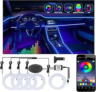 5 in 1 Car Led Strip Lights with App Control, RGB Colors Interior Car Lights, Ambient Led Lighting Kit, 4 Light Flashing Modes, USB Neon Accessories for Doors, Center Console