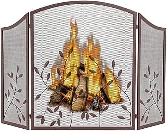 WICHEMI Fireplace Screen 3 Panel Folding Fireplace Screens 48 x 30 Inch Metal Furnace Fireguards Mesh Cover Baby Safe Proof Fence Spark Guard Cover Wrought Iron Fire Place Standing Gate (Style 4)