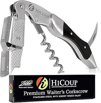HiCoup Kitchenware Wine Opener - Professional Corkscrews for Wine Bottles w/Foil Cutter and Cap Remover - Manual Wine Key for Servers, Waiters, Bartenders and Home Use - Stainless Steel Ebony