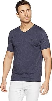 Van Heusen Athleisure Men T-Shirt - Cotton Rich - Smart Tech, Easy Stain Release, Anti Stat, Ultra Soft, Quick Dry_60001_Blue Melange_L