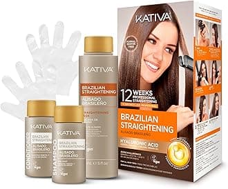 KATIVA Brazilian Keratin Treatment Kit at home Formaldehyde Free Hair Straightening with Hyaluronic Acid, Up to 12 Weeks Frizz Control for Curly, Wavy, Frizzy Hair (Straightening Kit)