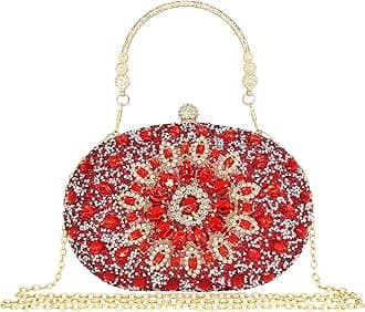 Rhinestone Clutch Purses for Women Evening Wedding Formal Round Pearl Clasp Handbag for Party Prom