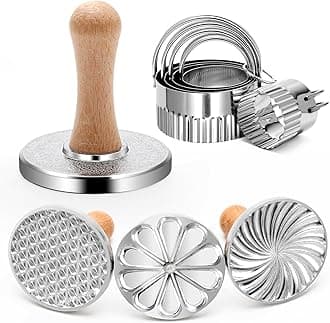 3+5 Cookie Stamps Biscuit Cutter Set, Luxiv 3 Molds Metal Cookie Press Mold Wooden Handle Embossing Stamper, 5 Size Cookie Cutter Tool, Hand-press Biscuit Stamper for DIY Baking Tool