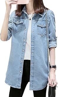 Women's Denim Shirt Long Sleeve Button Down Jean Jacket Shirt