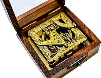 Sailor's Art Antique Brass Square Sundials with Wooden Box - Garden Dollond London - Solid Brass Nautical Sundial - Brass Anchor - Beautiful Handcrafted, Pocket Size Sun Dial Sun Clock