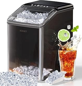 KOVIET Nugget Ice Makers Countertop, Soft Pebble Ice Machine, Chewable Crushed Pellet Ice 42lbs/Day, Self-Cleaning Drainpipe Ice Maker for Party, Home, Kitchen, Bar, Office, Black