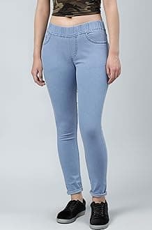 ADBUCKS Women's Slim Fit Mid Rise Jeggings -, Skinny, Wide Leg Jean, Elasticated