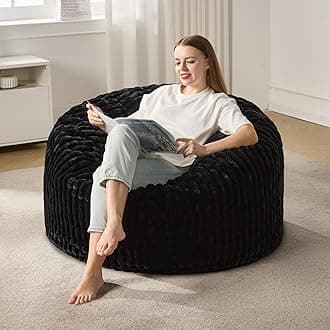 Hobestluk Bean Bag Chairs for Adults Large Beanbag Chair with Stripe Plush Cover Big Bean Bag Chair for Living Room Bedroom Dorm Office (Black, 3FT)