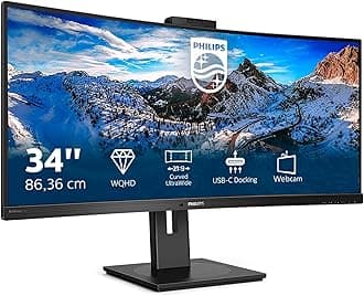 Philips 346P1CRH - 34 Inch QGHD Curved ultrawide Monitor, 100Hz, 4ms, VA, USB-C Dock, Webcam, Speakers, HDR 400 (3440 x 1440, 500 cd/m², HDMi/DP/USB-C/USB 3.2)