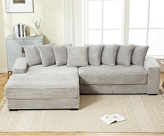 WILLIAMSPACE 111" Sectional Sofa Couch for Living Room, Modern Upholstered L-Shape Sofa 3 Seater Couch with Chaise & Pillows, Contemporary Corner Sofa for Apartment, Corduroy (Left-Facing,Gray)