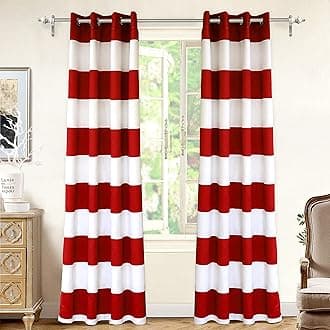 DriftAway Red Striped Room Darkening Curtains Patriotic Horizontal Stripe Classic Grommet Drapes for Bedroom Living Room Thermal Insulated Panels for Holidays July 4th Labor Day Thanksgiving Christmas