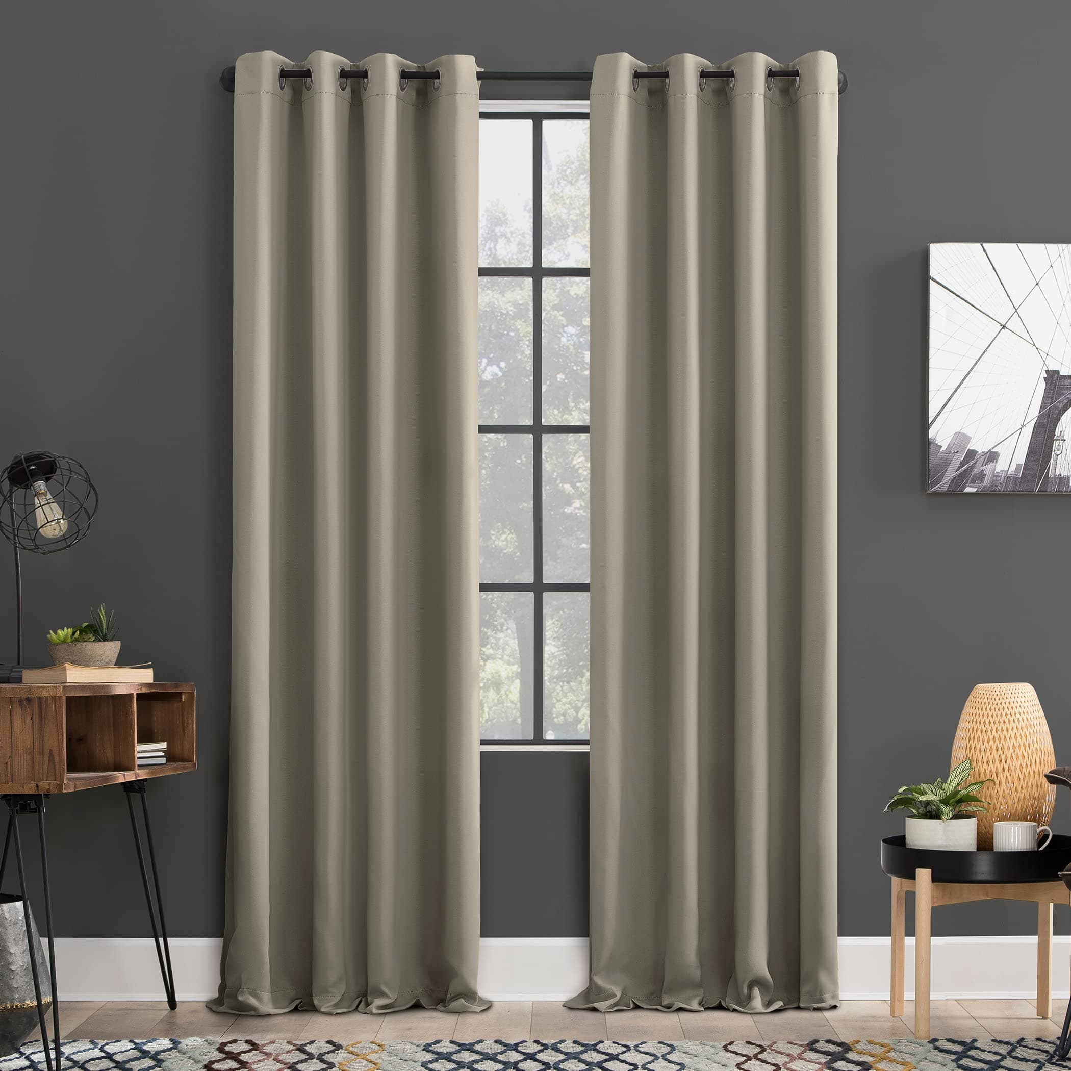 Sun Zero Soho 2-pack Blackout Energy Efficient Grommet Curtain Panel Pair, 54" x 84", Stone