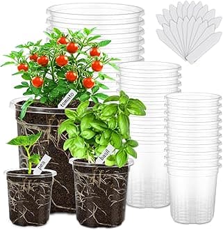 30 Packs 6.5/5/4 Inch Reinforced Clear Nursery Pots for Plants with Drainage Hole, Variety Pack High Transparency Plastic Seedling Plant Pot with 20 Labels