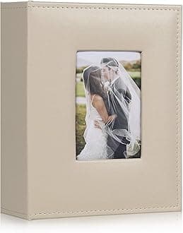 RECUTMS Photo Album 6x4 Photos Album Holds 200 Pockets Photo Premium Leather Black Pages 2 Pockets Small Photo Albums Memo Slot Wedding Anniversary Family Photo Book Albums（Beige）…