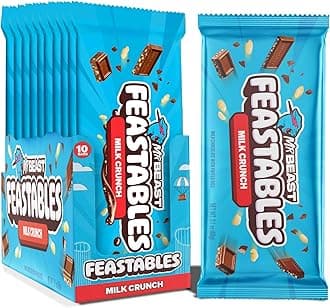 Feastables MrBeast Milk Chocolate Crunch Bars - Made with Grass-Fed Milk Chocolate and Organic Cocoa. Only 6 Ingredients, 10 Count