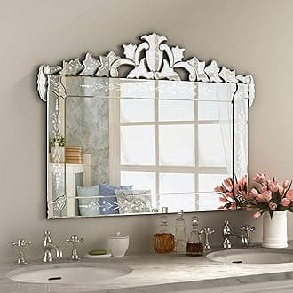 KOHROS Large Decorative Wall Mirrors for Living Room 41x31 Inch Venetian Wall Mirror with Ornate Crown, Etched Floral Design Beveled Edge Rectangle Decorative Mirror for Bedroom Dining Room Hallway