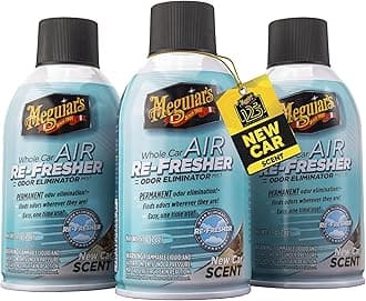 Meguiar's Whole Car Air Refresher, Odor Eliminator Spray Eliminates Strong Vehicle Odors, New Car Scent – Three 2 Oz Spray Bottles