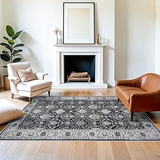 5x7 Living Room Area Rugs: Washable Non-Slip Stain Resistant Rug for Bedroom Dining Room Vintage Ultra Soft Indoor Carpet for Nursery Kitchen Farmhouse Thin Floor Mat for Home Office (5x7 Black)